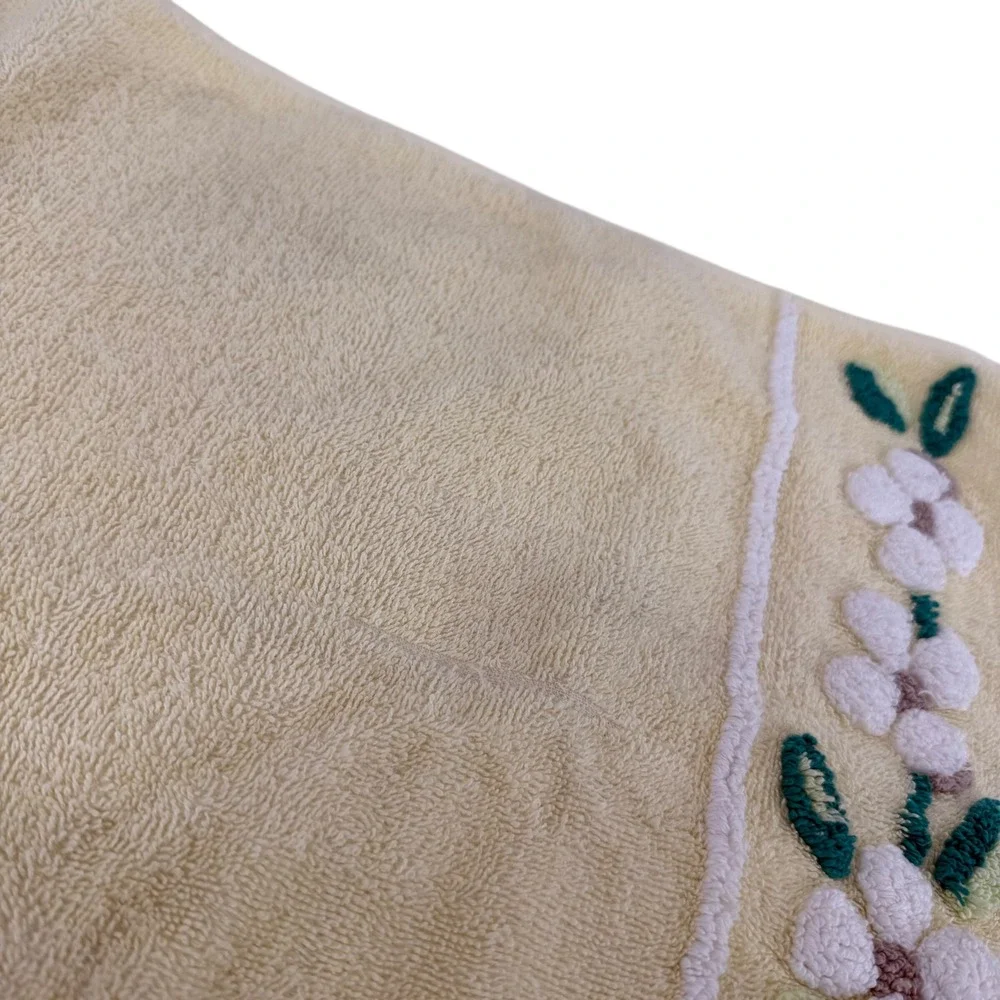 Vintage Martex Hand Towels Set 3 Blue Yellow Embroidered Floral Daisy Cotton